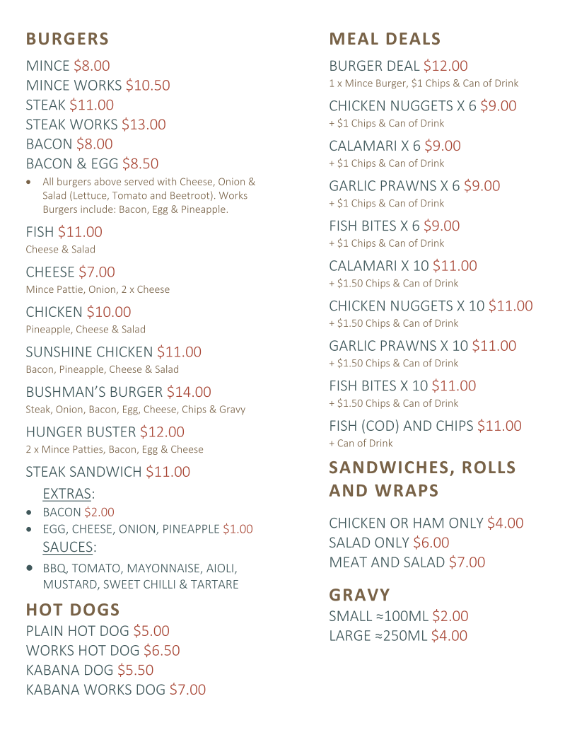 Menu, FLIPPERS FISH & CHIPS