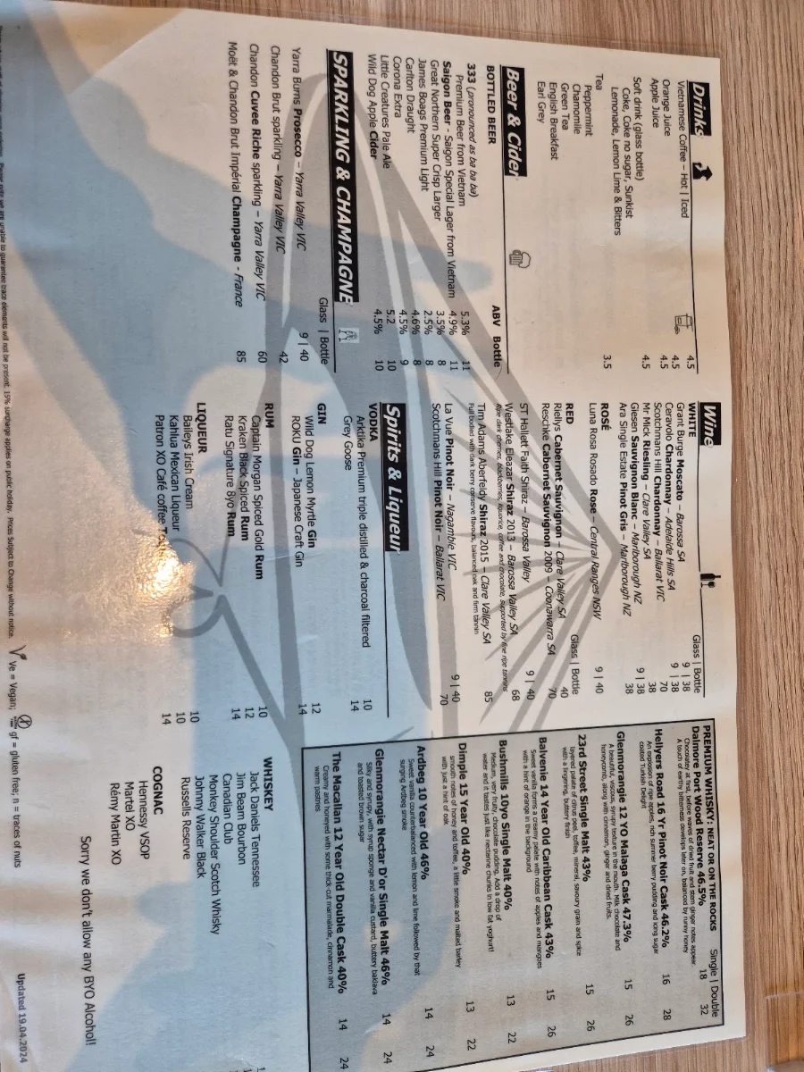 Menu, Whitegrain Warragul
