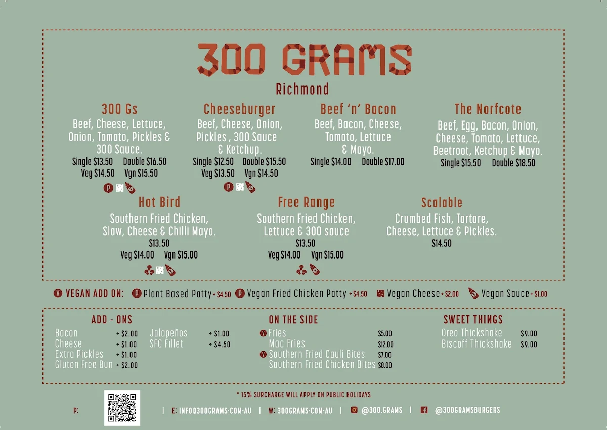 Menu, 300 Grams Richmond