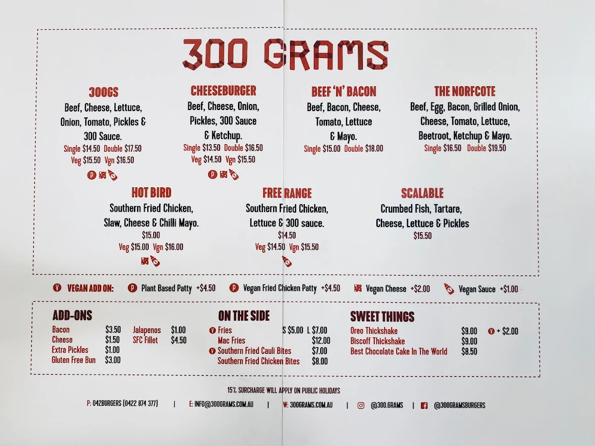 Menu, 300 Grams Richmond