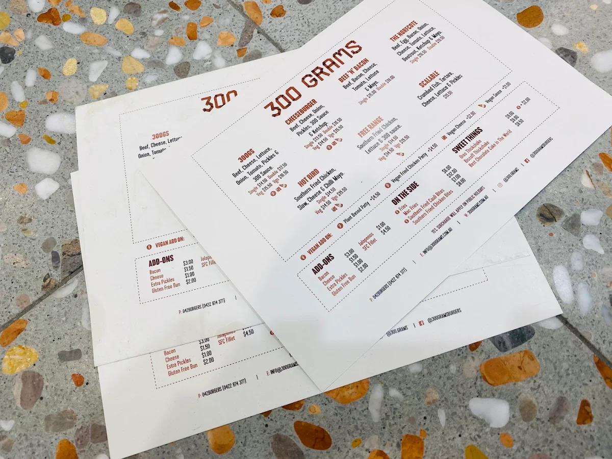 Menu, 300 Grams Richmond