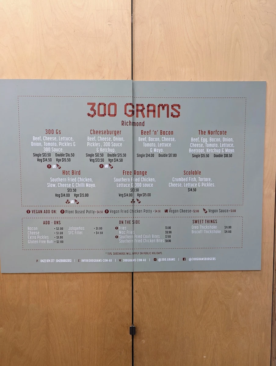 Menu, 300 Grams Richmond