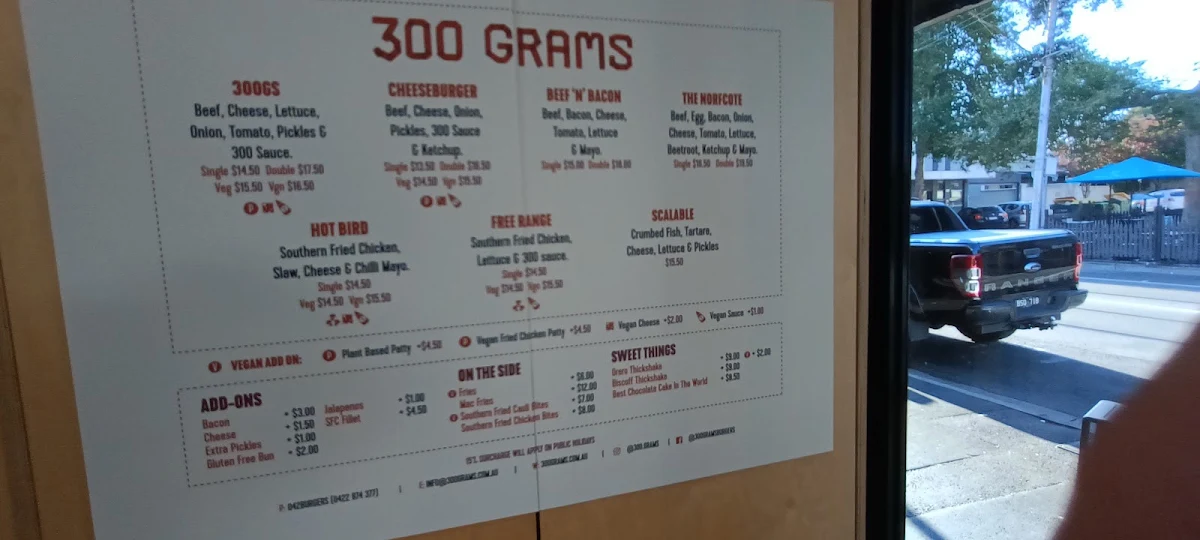Menu, 300 Grams Richmond