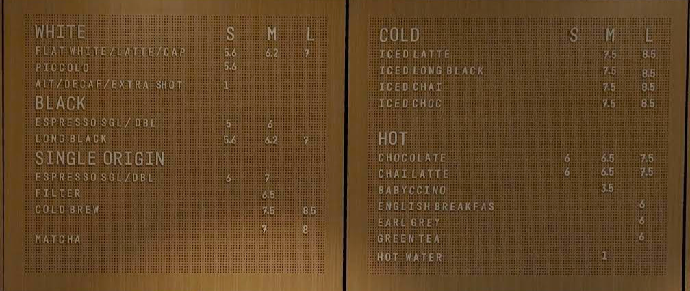 Menu, Allpress Espresso