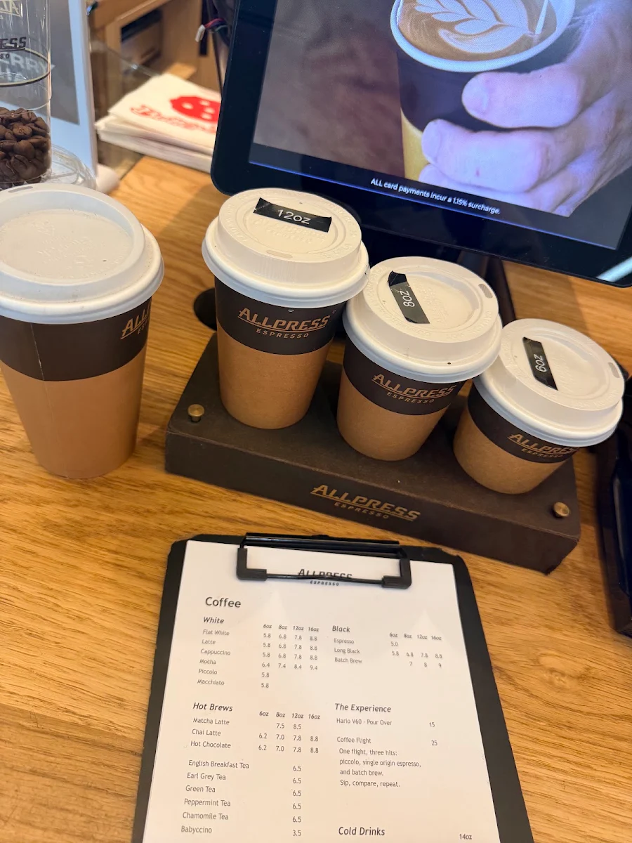 Menu, Allpress Espresso