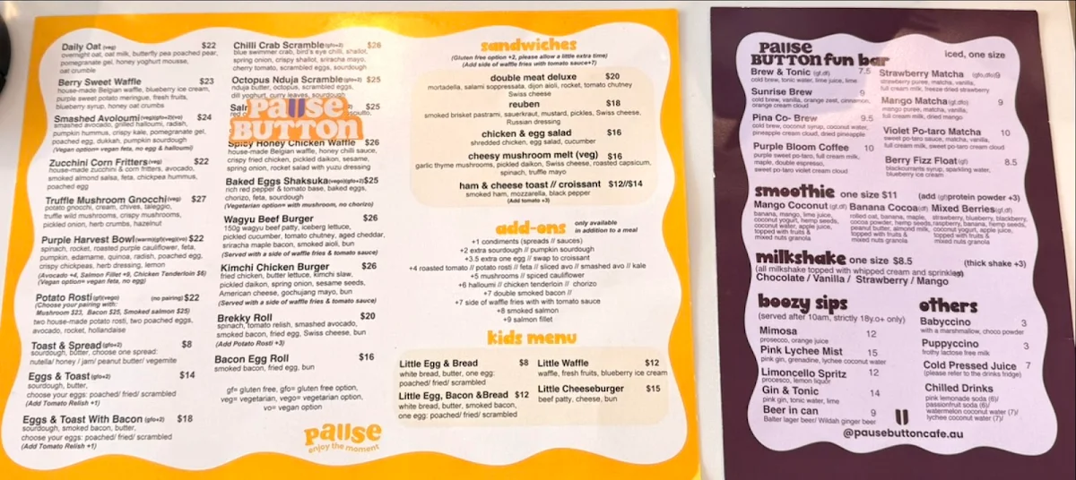 Menu, Pause Button Cafe