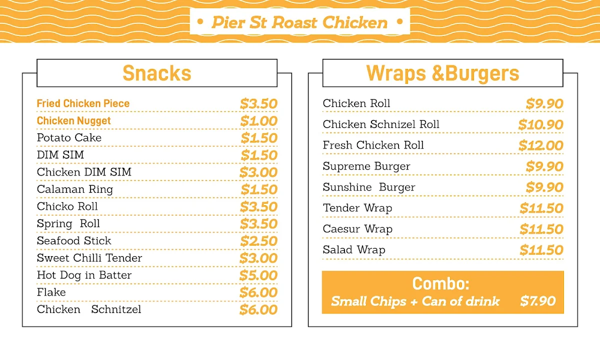 Menu, Pier Street Charcoal Chicken