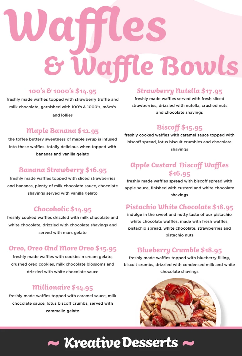 Menu, Kreative Desserts Victoria Point