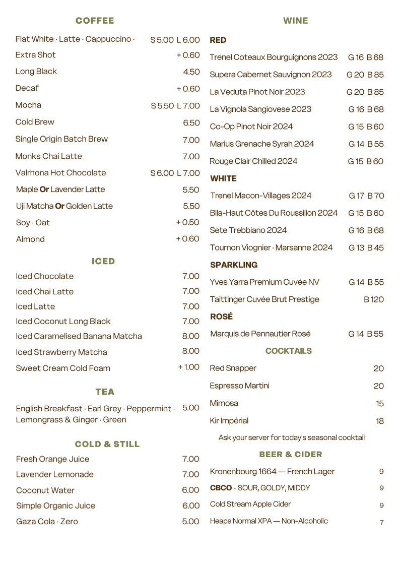 Menu, George’s Table