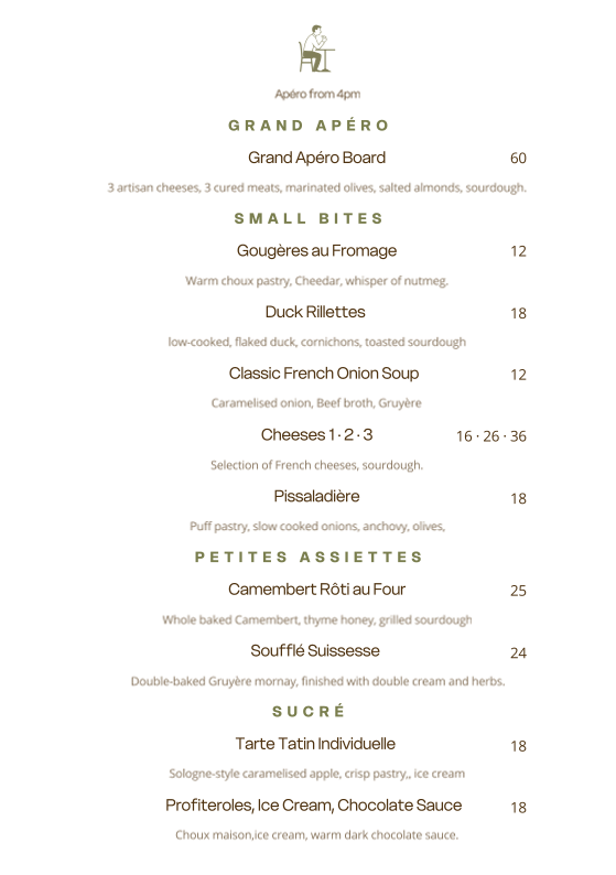 Menu, George’s Table