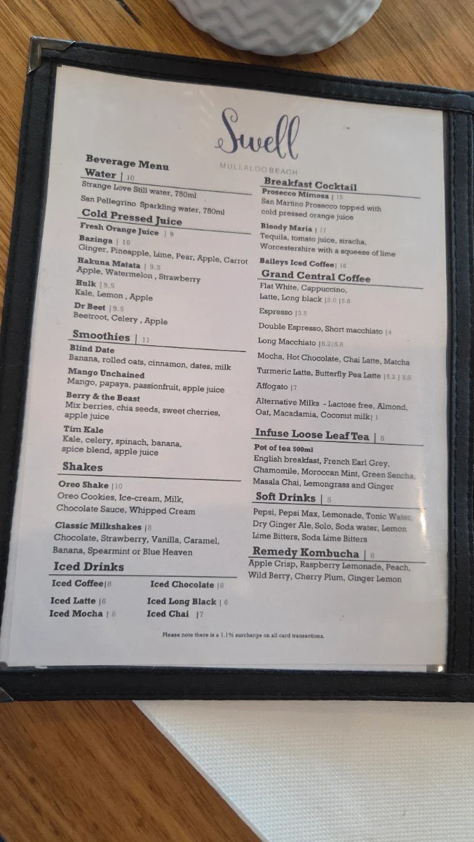 Menu, Swell Mullaloo Beach