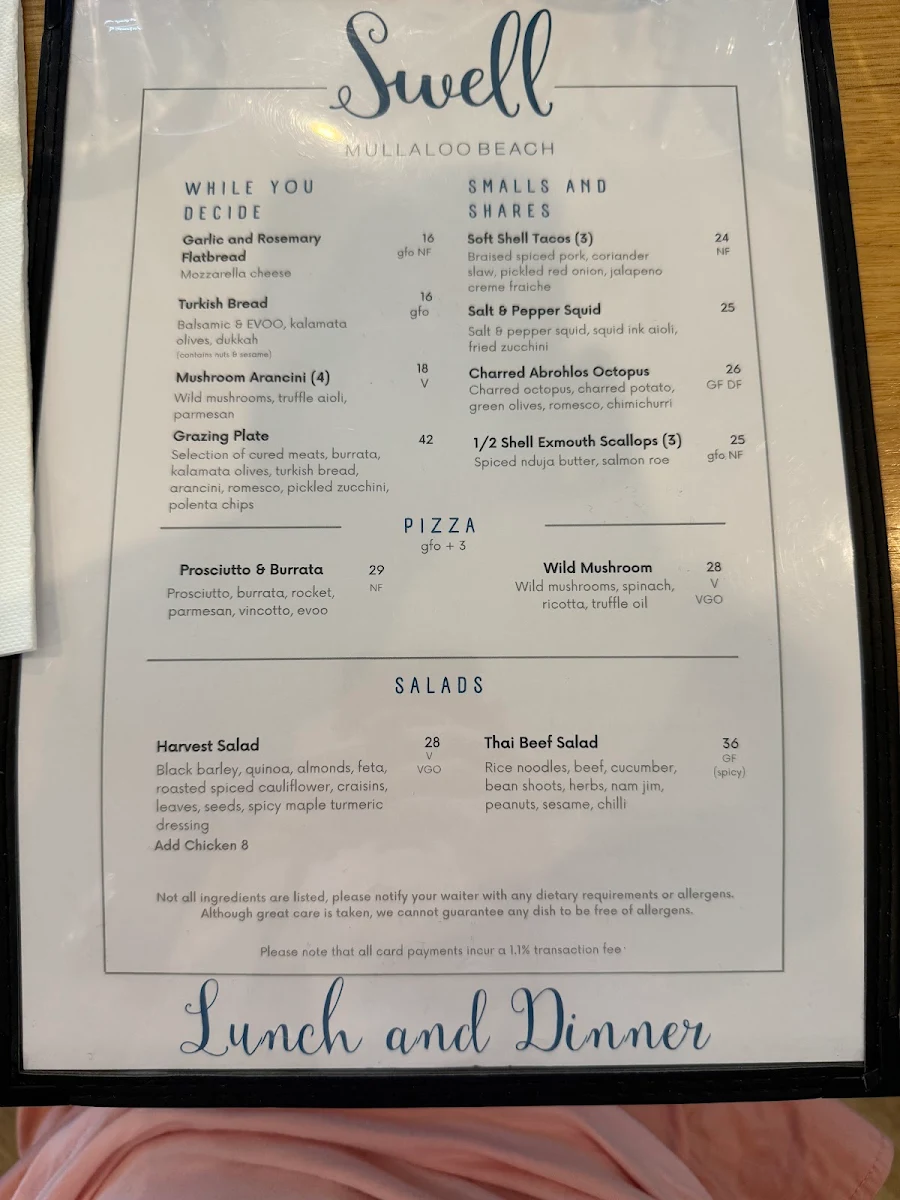 Menu, Swell Mullaloo Beach