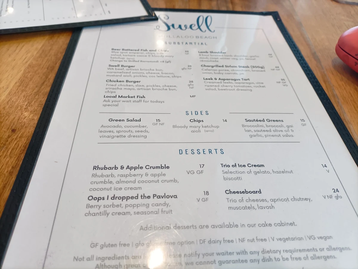 Menu, Swell Mullaloo Beach