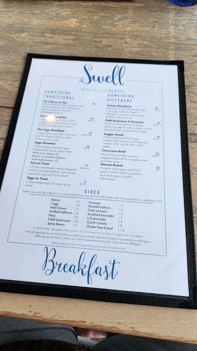 Menu, Swell Mullaloo Beach