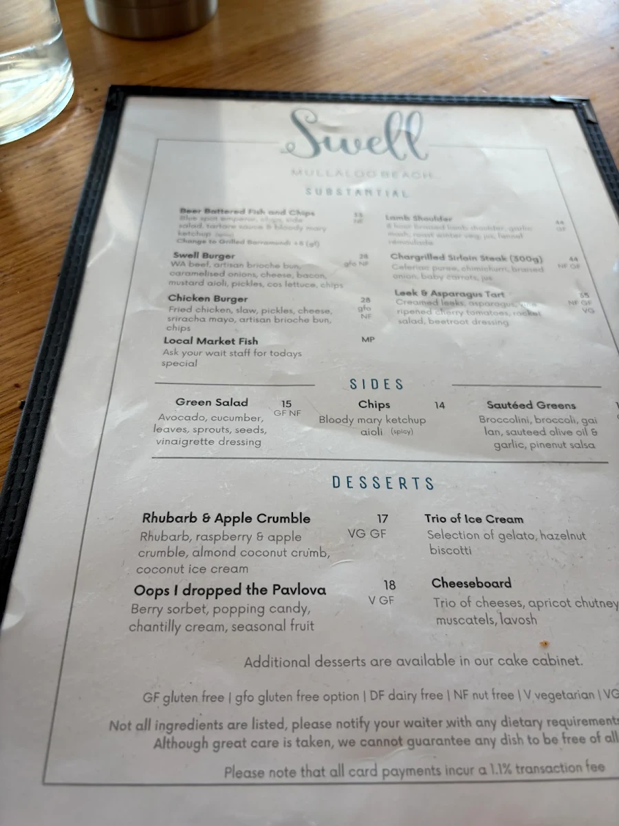 Menu, Swell Mullaloo Beach