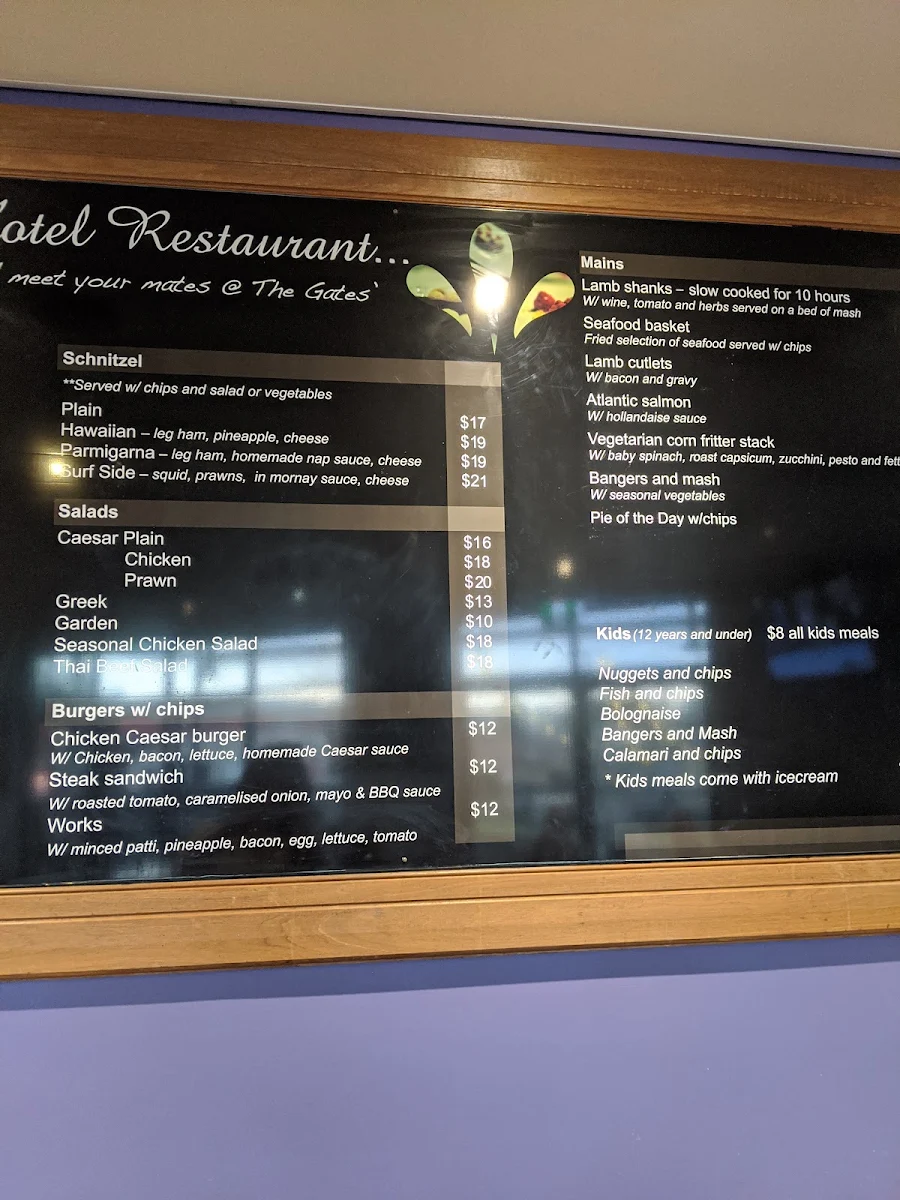 Menu, The Gates Hotel