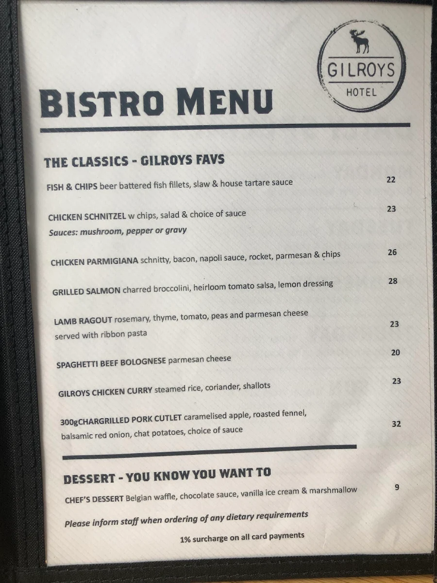 Menu, The Belroy Hotel