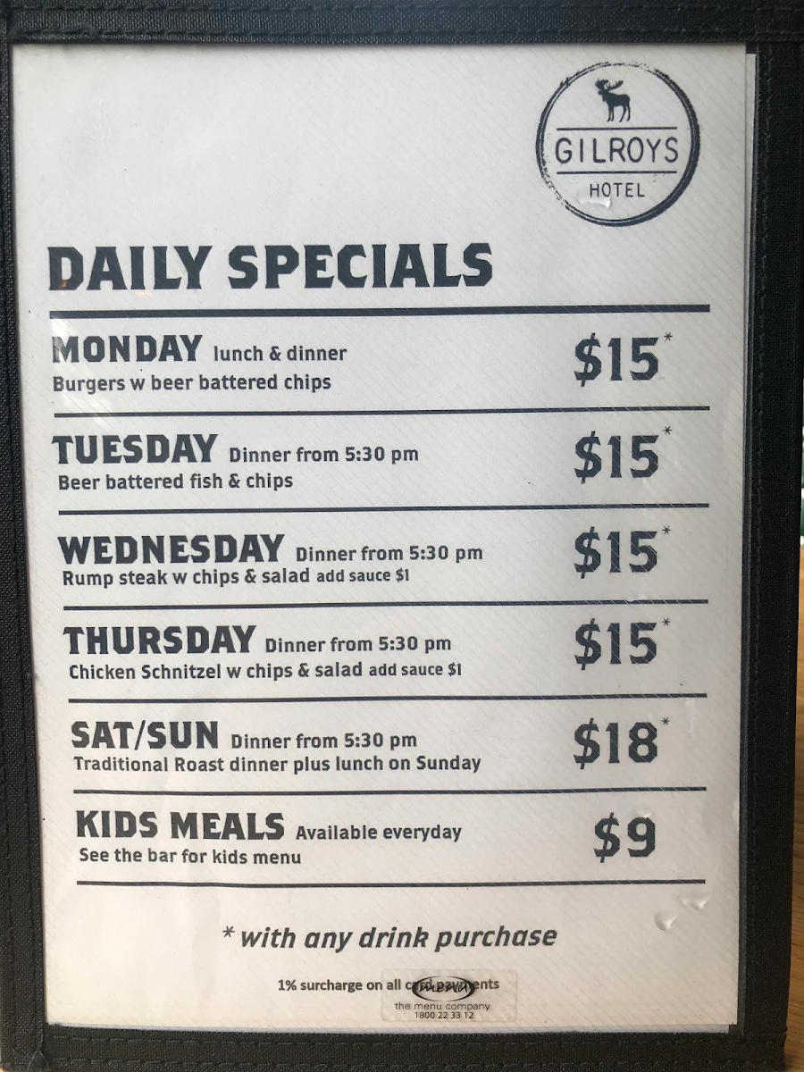 Menu, The Belroy Hotel