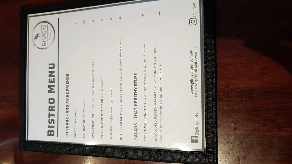 Menu, The Belroy Hotel