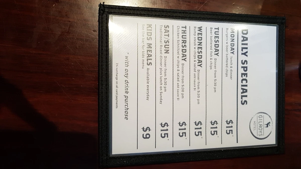 Menu, The Belroy Hotel