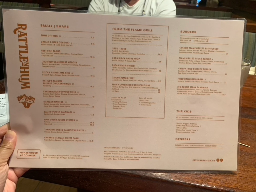 Menu, Rattle n Hum Cairns