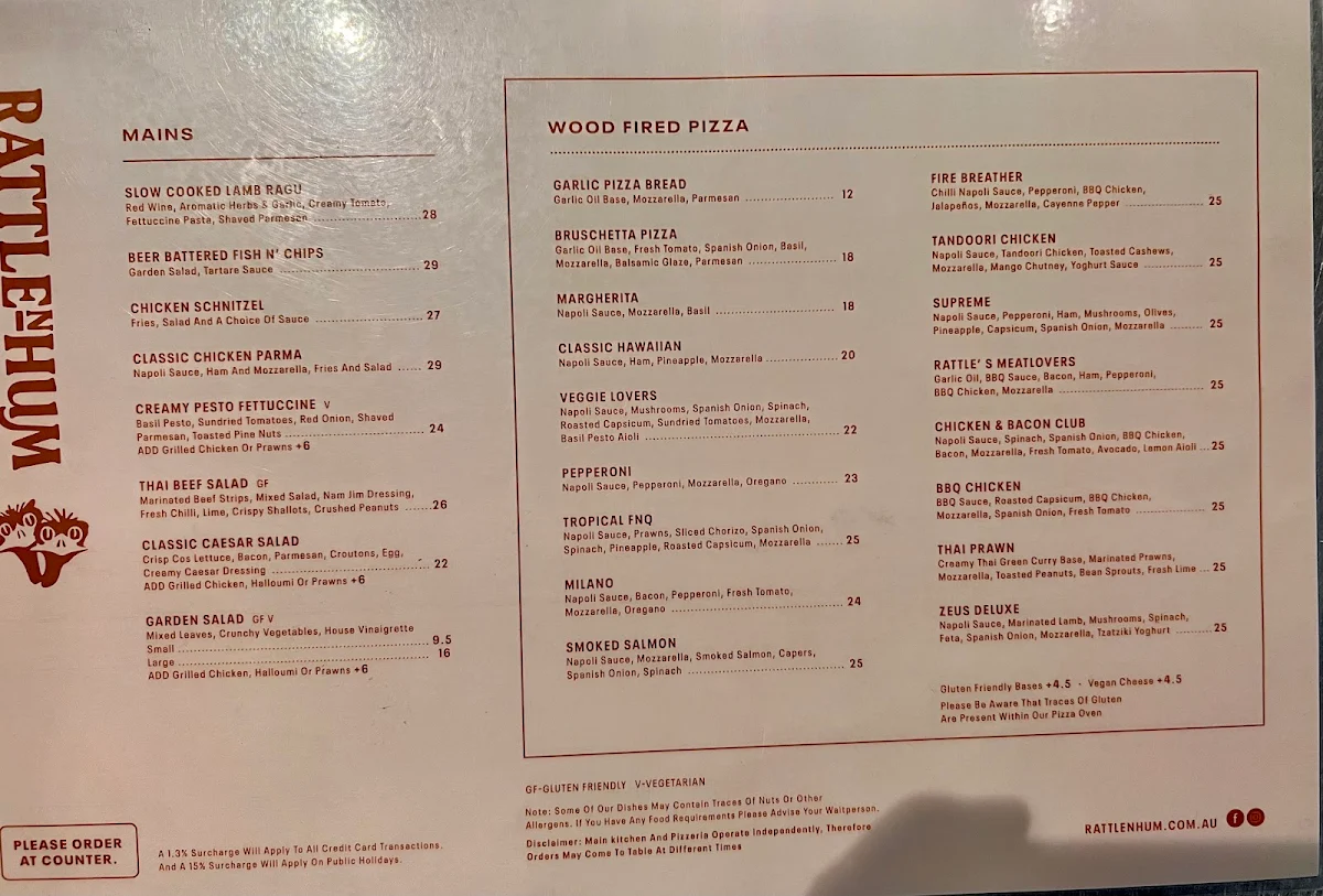 Menu, Rattle n Hum Cairns