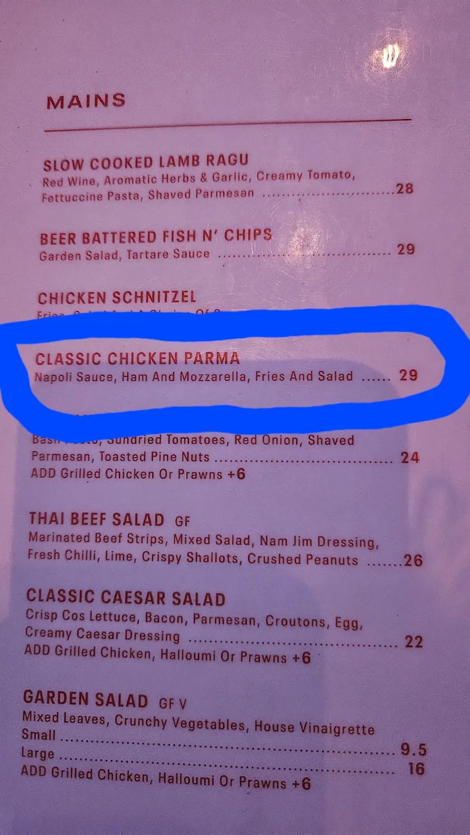 Menu, Rattle n Hum Cairns