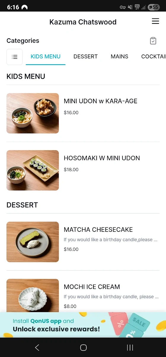 Menu, Kazuma