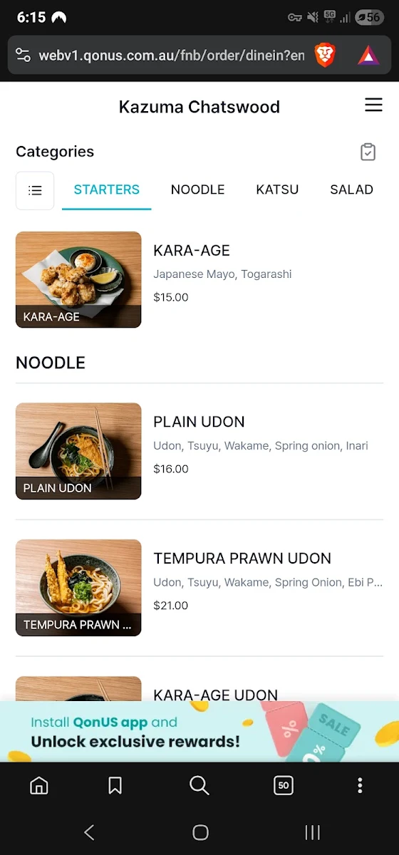 Menu, Kazuma