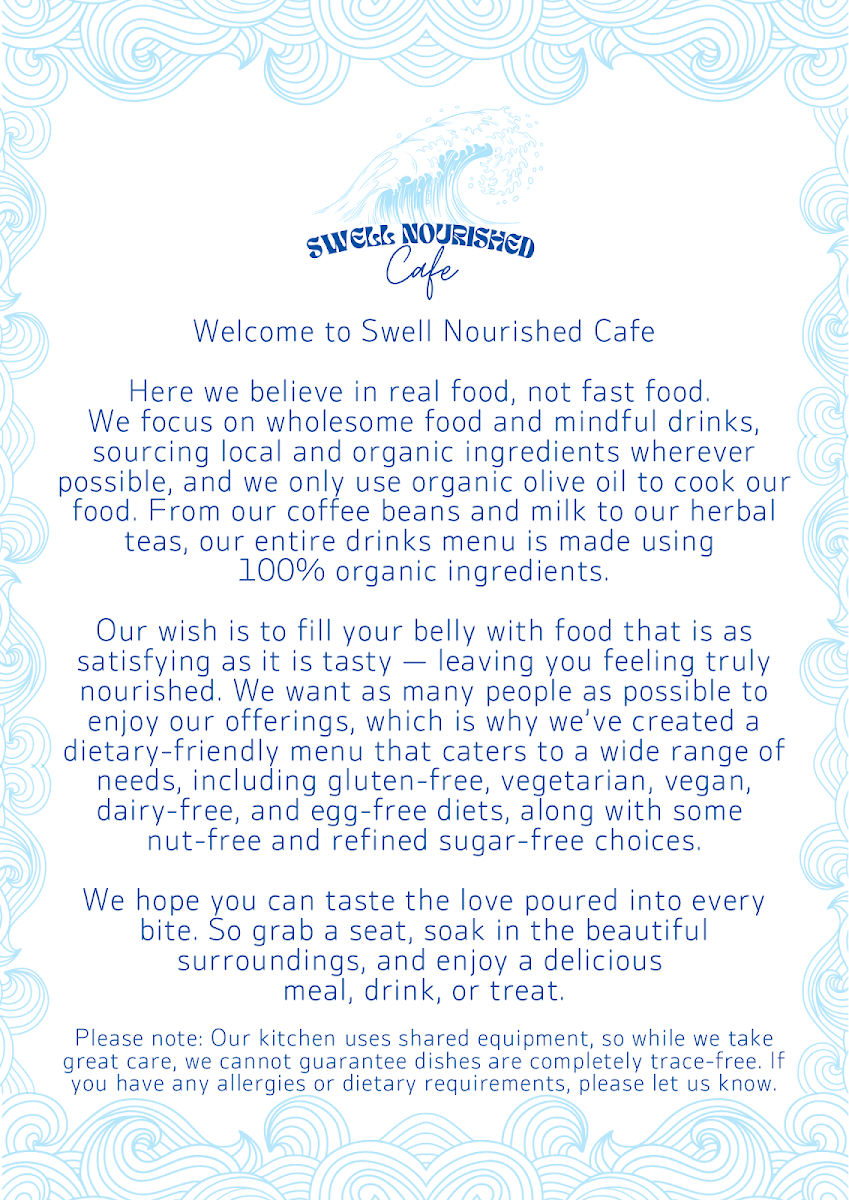 Menu, Swell Nourished Cafe