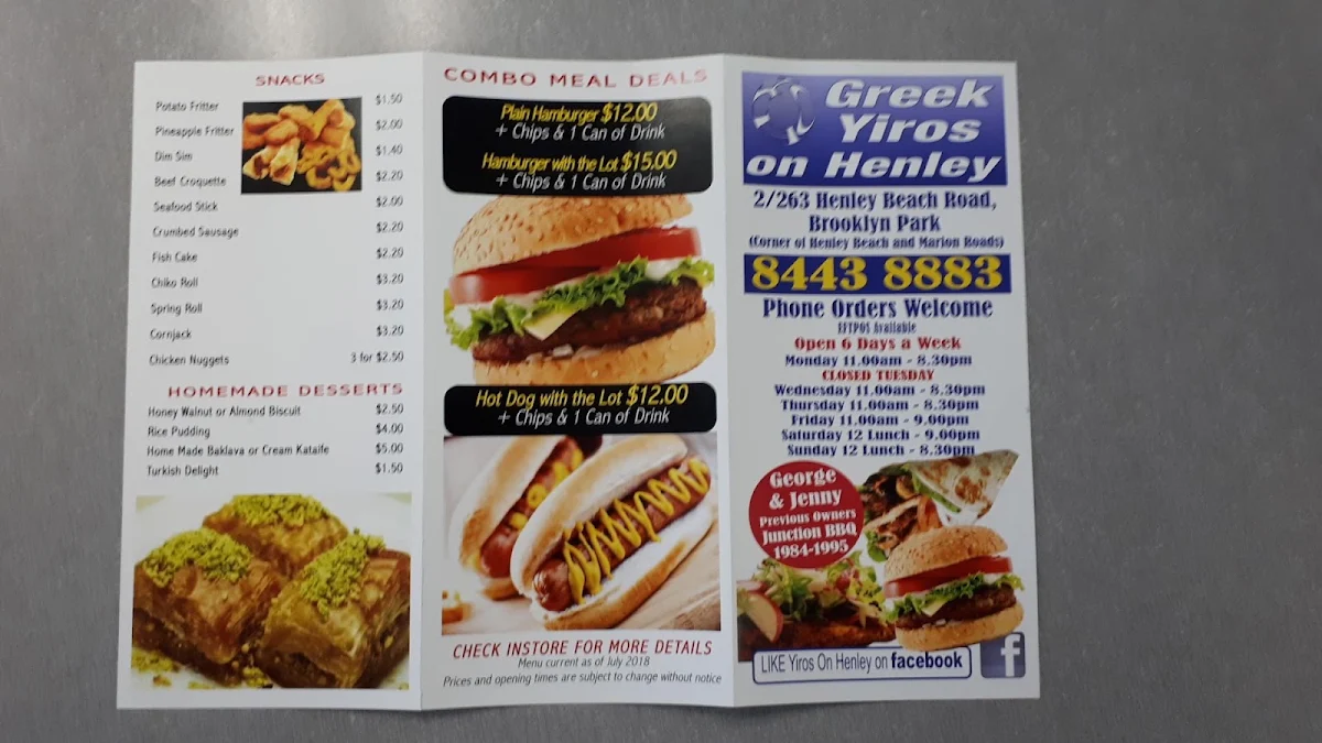 Menu, Yiros On Henley