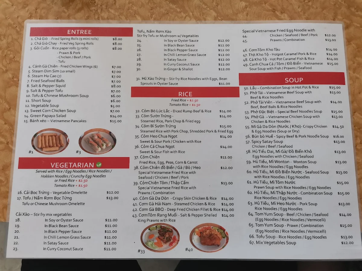 Menu, VN Noodle House