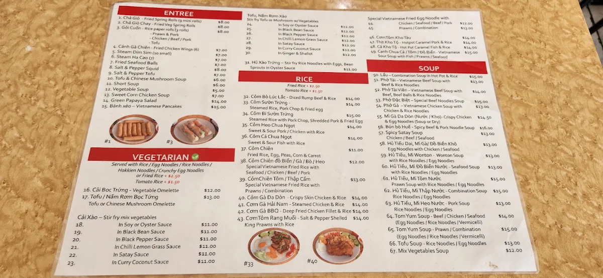 Menu, VN Noodle House