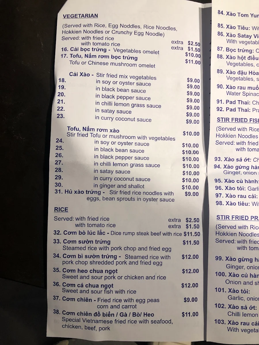 Menu, VN Noodle House