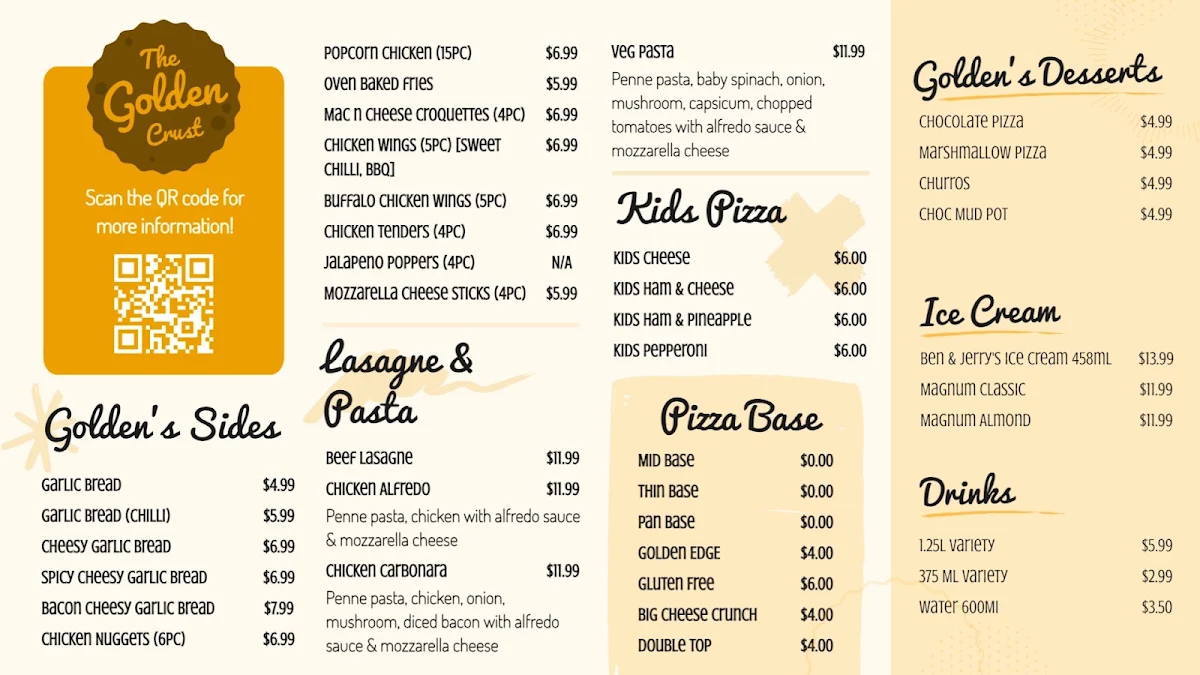 Menu, Golden Crust Pizza Baulkham Hills