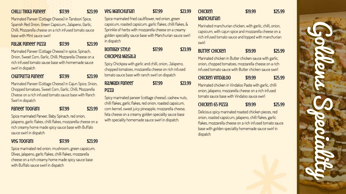 Menu, Golden Crust Pizza Baulkham Hills