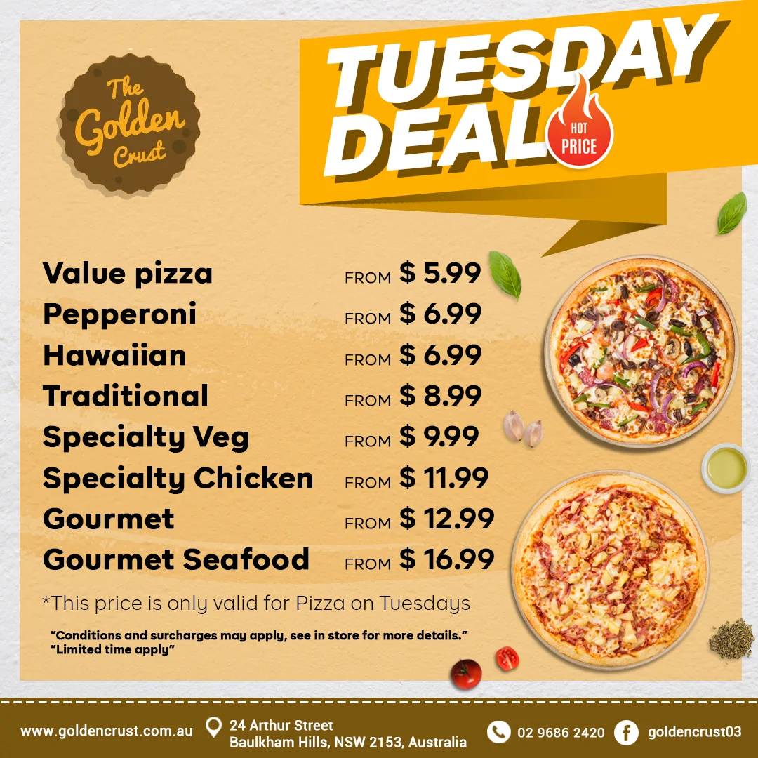 Menu, Golden Crust Pizza Baulkham Hills