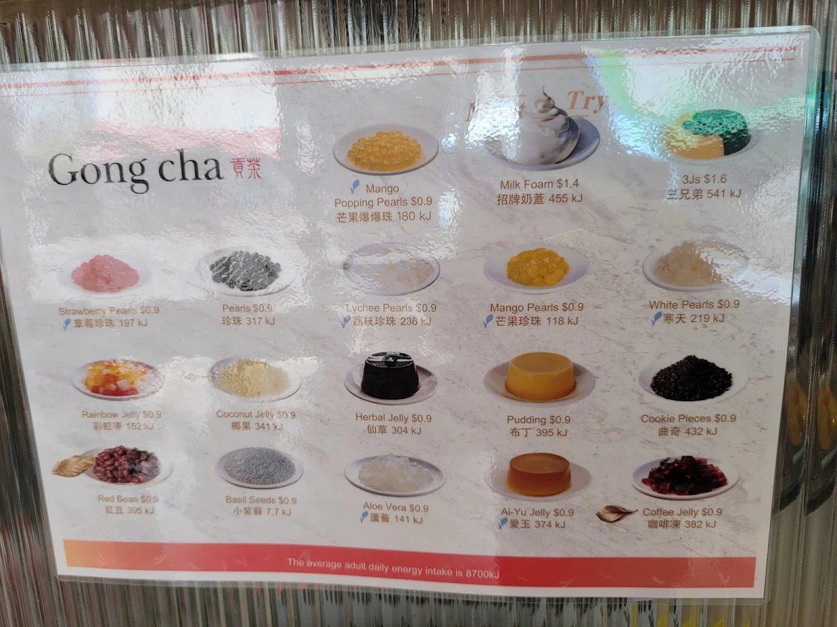 Menu, Gong Cha Marrickville
