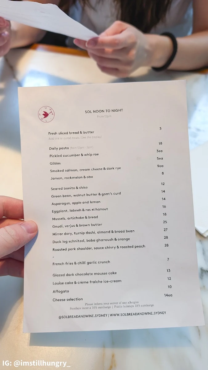 Menu, Café Loulou