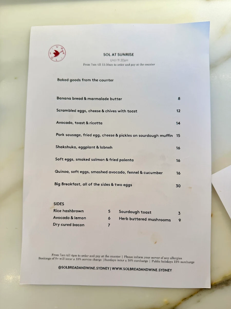 Menu, Café Loulou