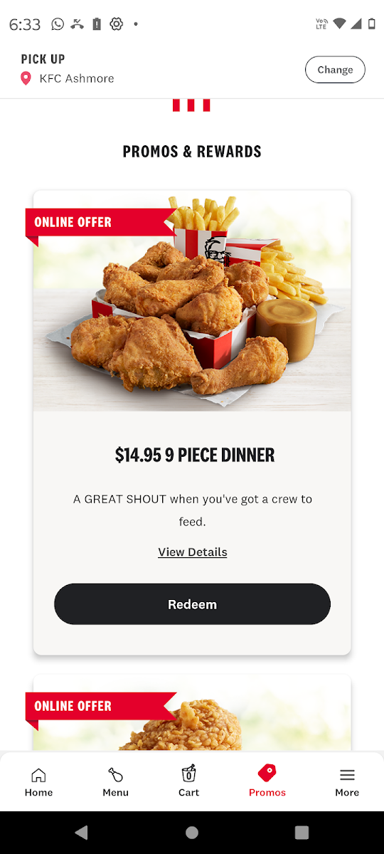Menu, KFC Ashmore