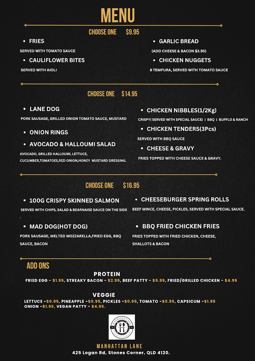 Menu, Manhattan Lane