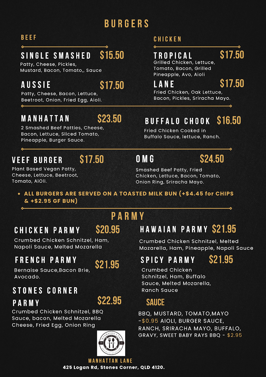 Menu, Manhattan Lane