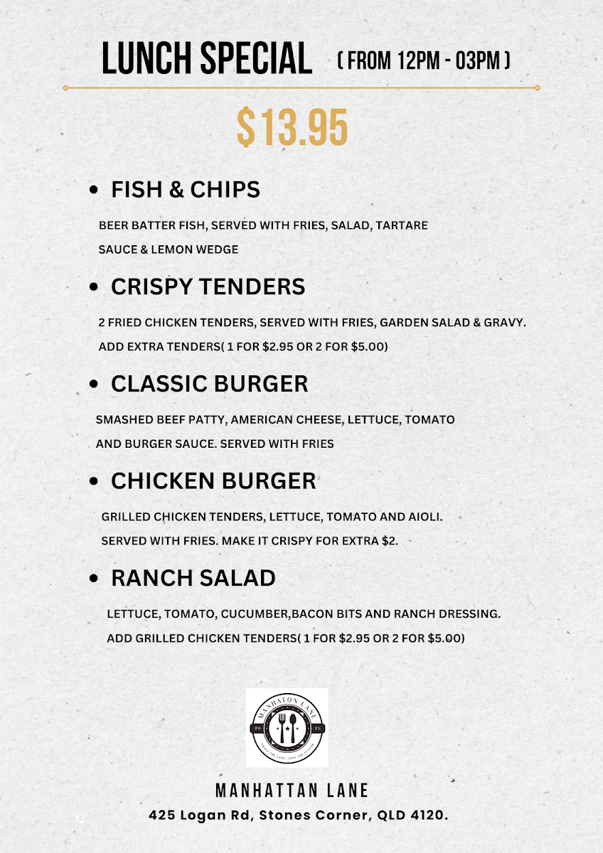 Menu, Manhattan Lane