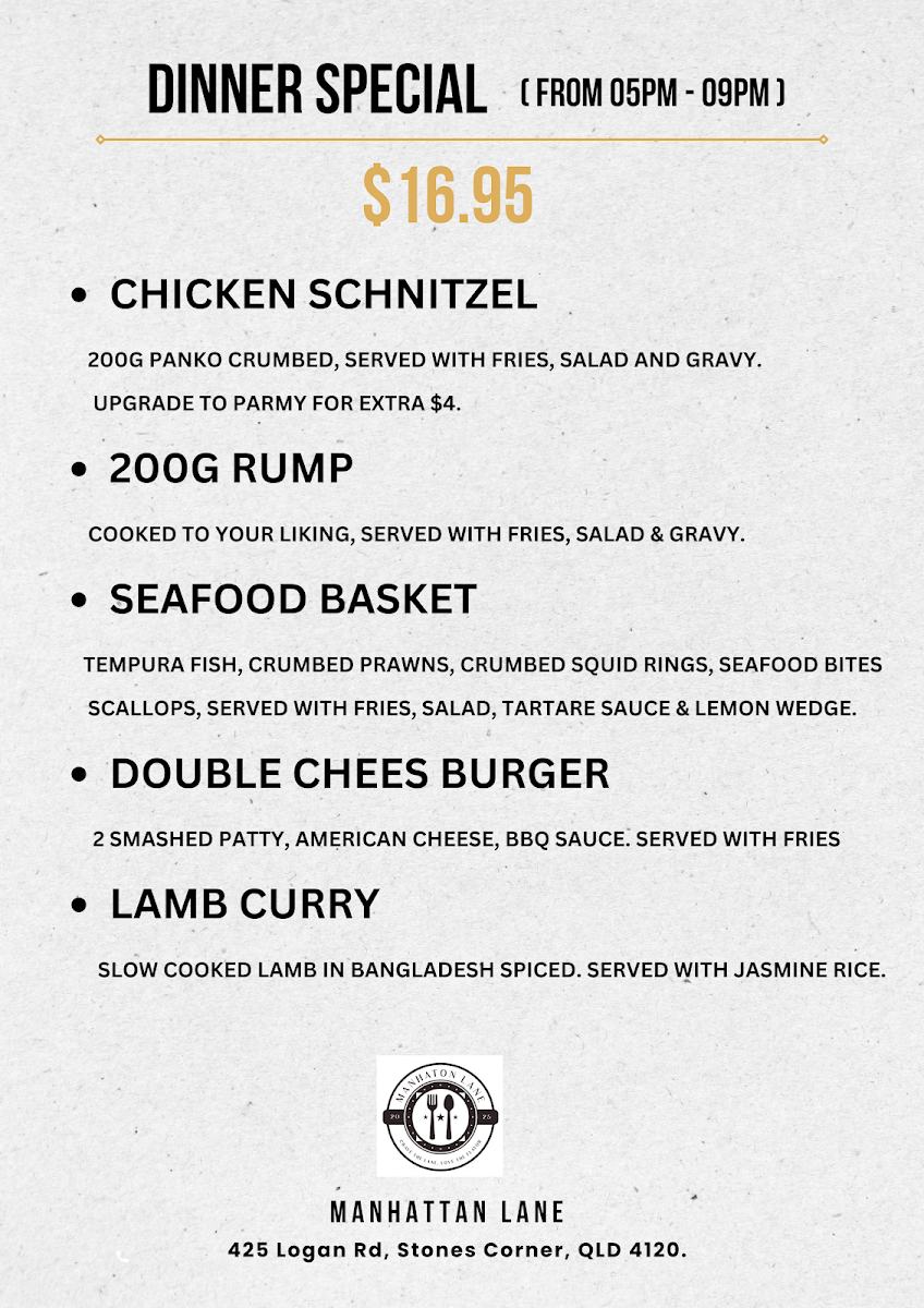 Menu, Manhattan Lane