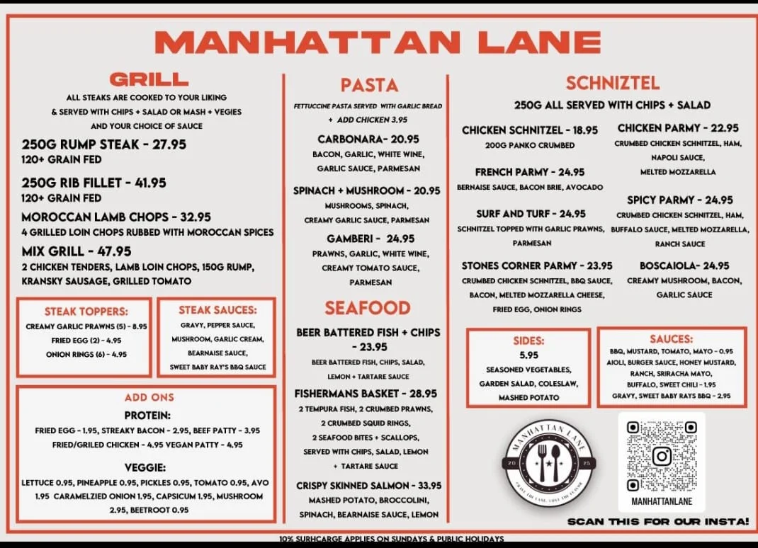Menu, Manhattan Lane