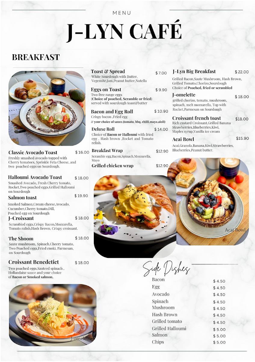 Menu, J-Lyn Cafe