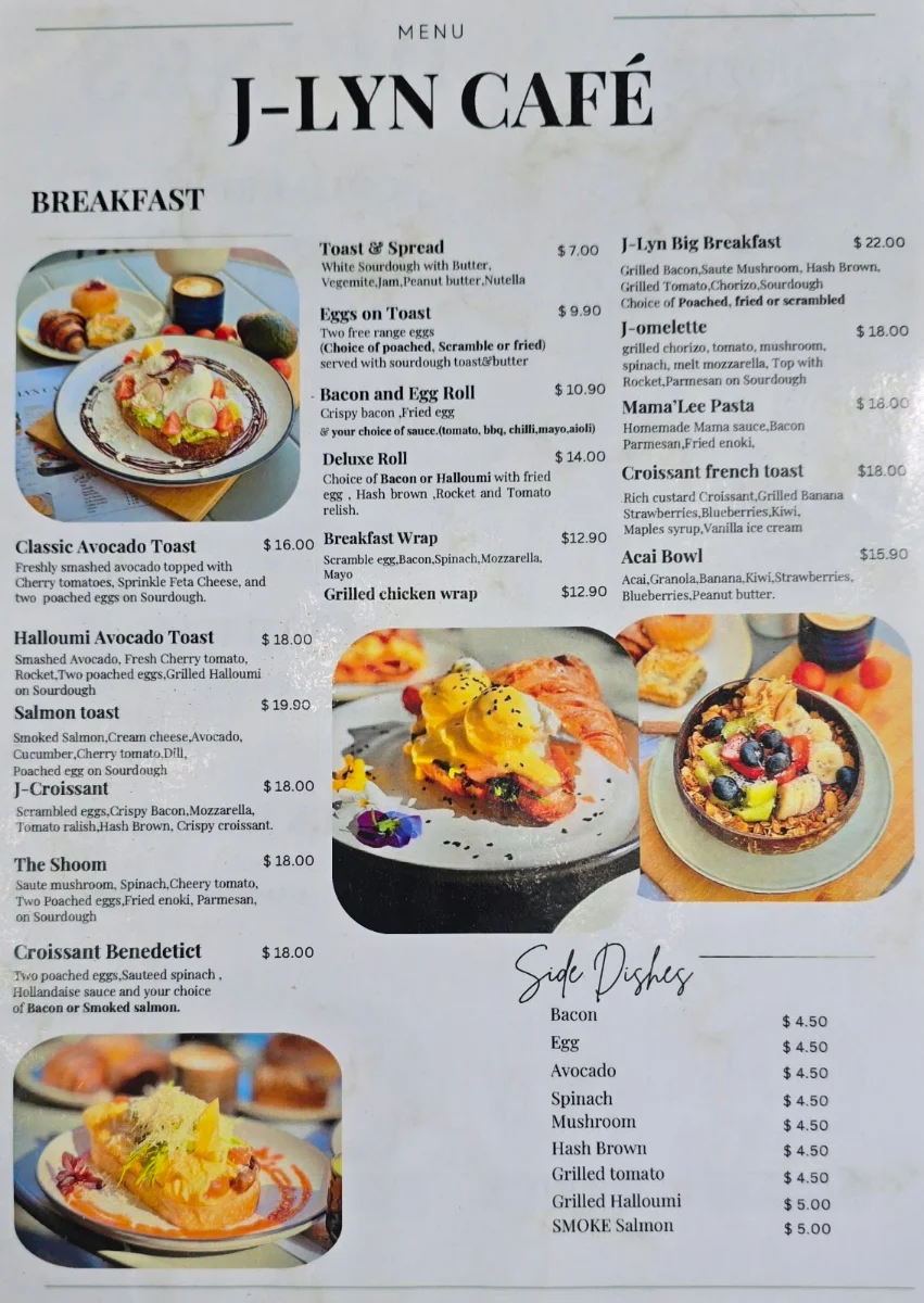 Menu, J-Lyn Cafe