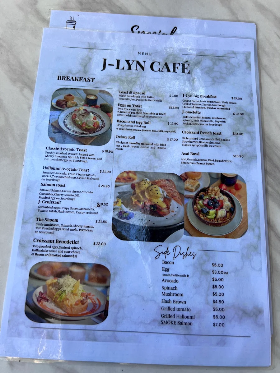 Menu, J-Lyn Cafe
