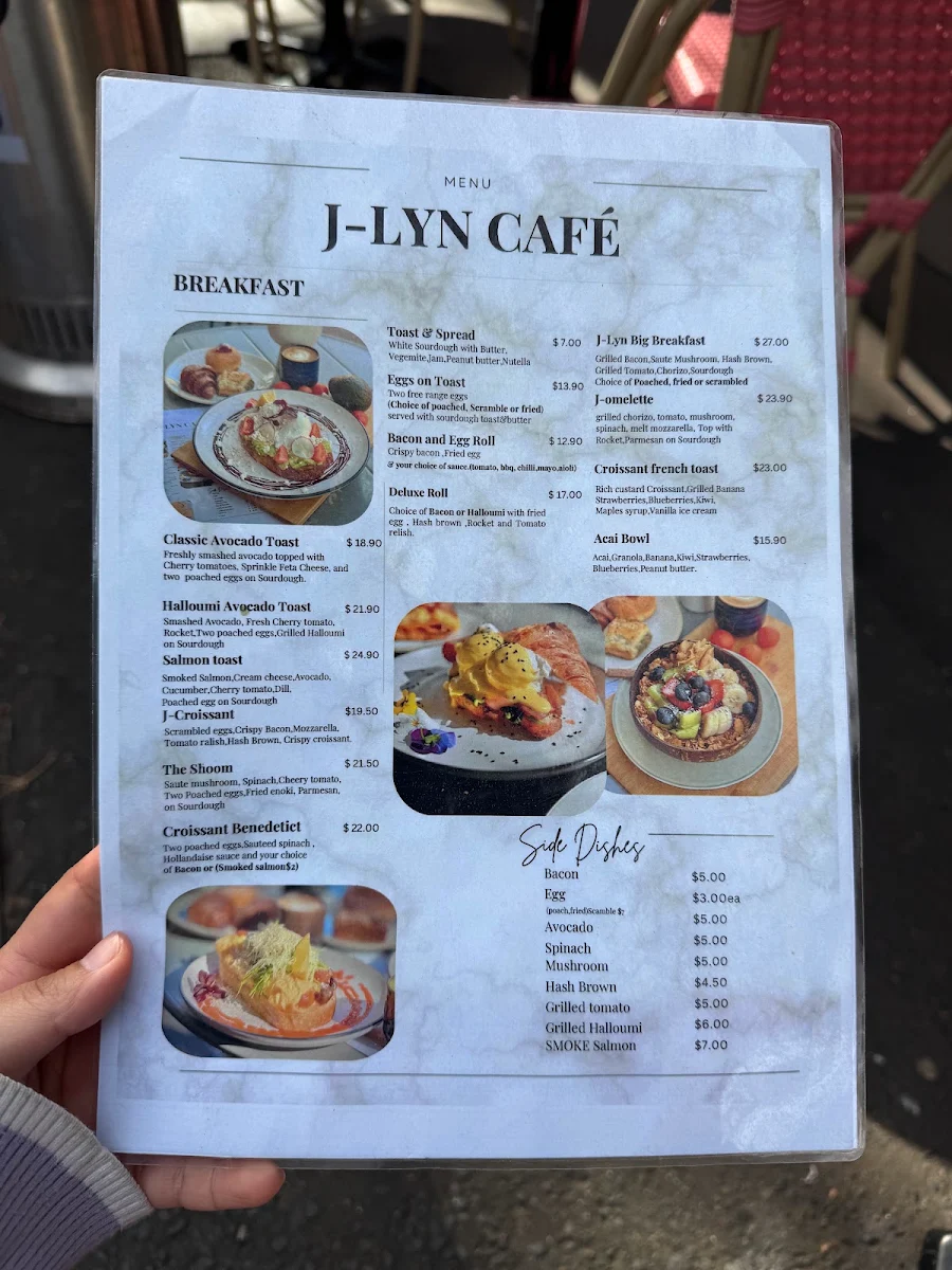 Menu, J-Lyn Cafe